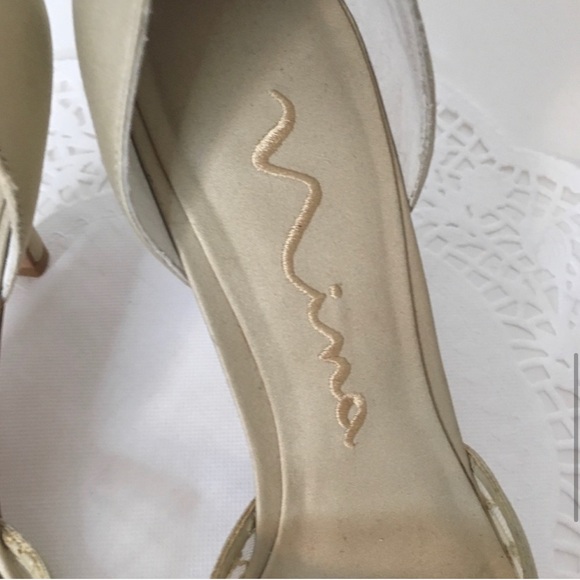 Nina Rhinestone Heels 7.5 Champagne Stiletto Lace - Picture 6 of 7